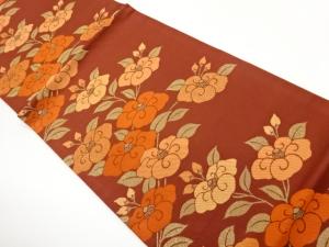 椿模様織出し開き名古屋帯（額縁仕立て）